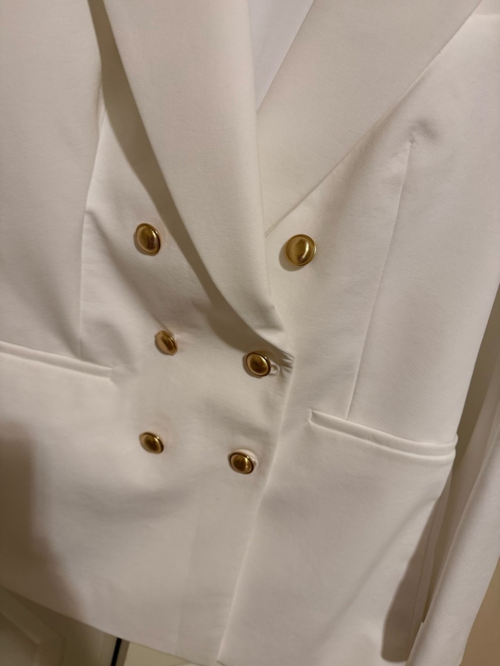 Express Double-Breasted White Blazer with Gold Buttons - Picture 2 of 9